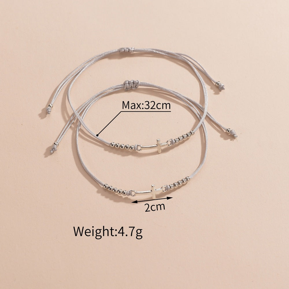 Wholesale Alloy Cross Gold Bead Rope Braided Adjustable Double-Layer Card-Wearing Women's Bracelet