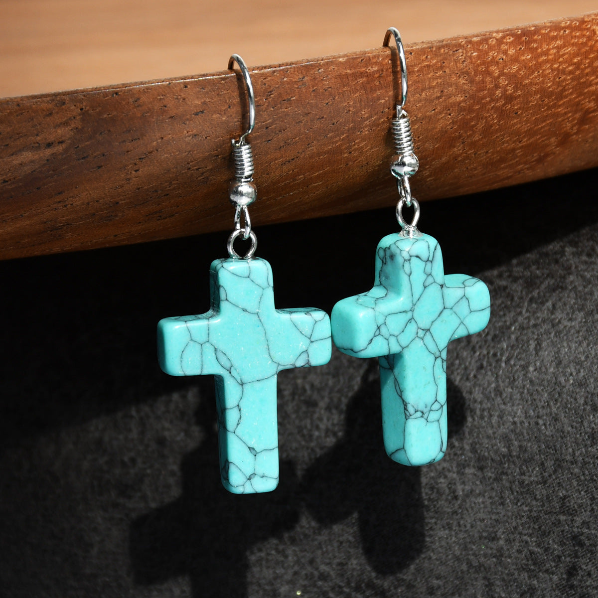 Wholesale Green Aventurine Cross Pendant Earrings Retro Style Handmade Fashion Accessory for Women Gift