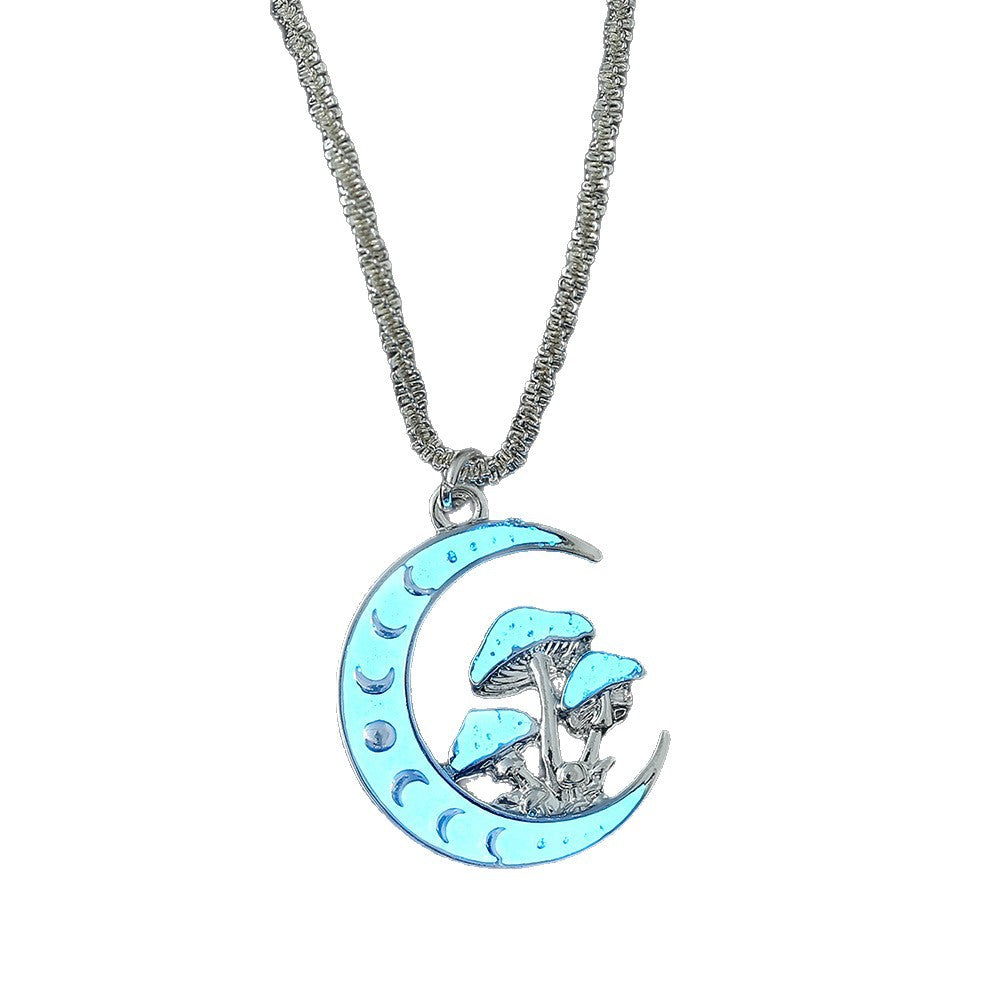 Wholesale luminous star moon mushroom pendant with silver shiny blingbling clavicle chain