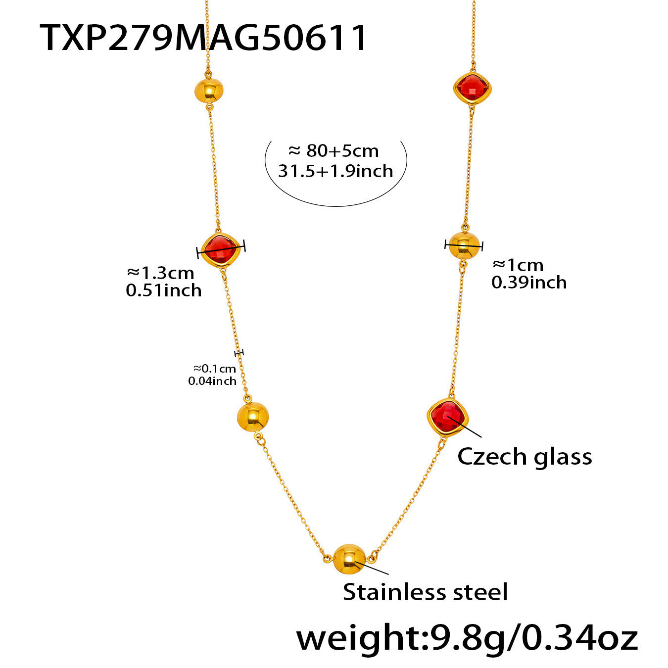 Wholesale Stainless steel Glass Stone Plated 18K Gold Long Necklace