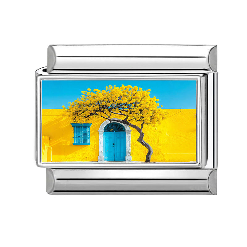 Wholesale Italian Style Landscape DIY Bracelet Charms Stainless Steel Jewelry Making Accessory