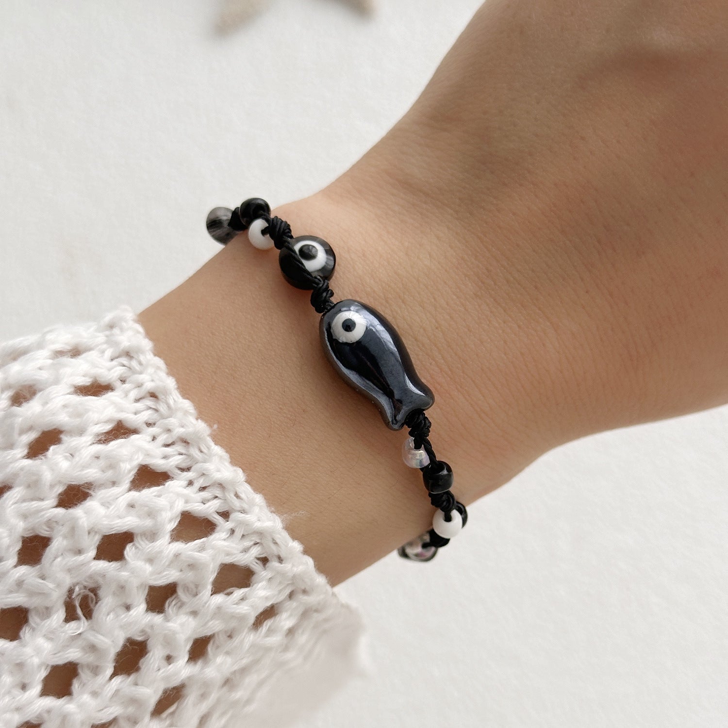 Wholesale Cartoon Ceramic Fish Eyes Gravel Rice Beads Braided Bracelet