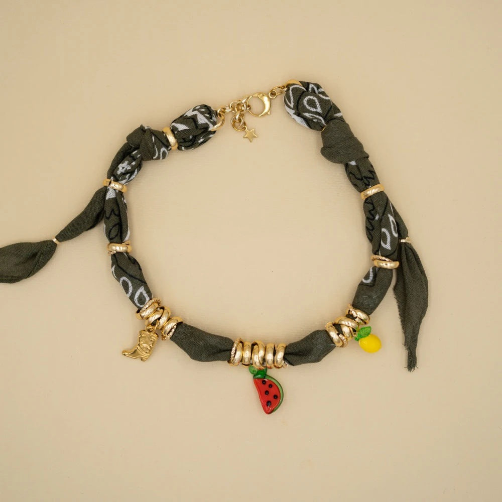 Wholesale Titanium Steel Hand-knotted silk scarf pattern printed bracelet