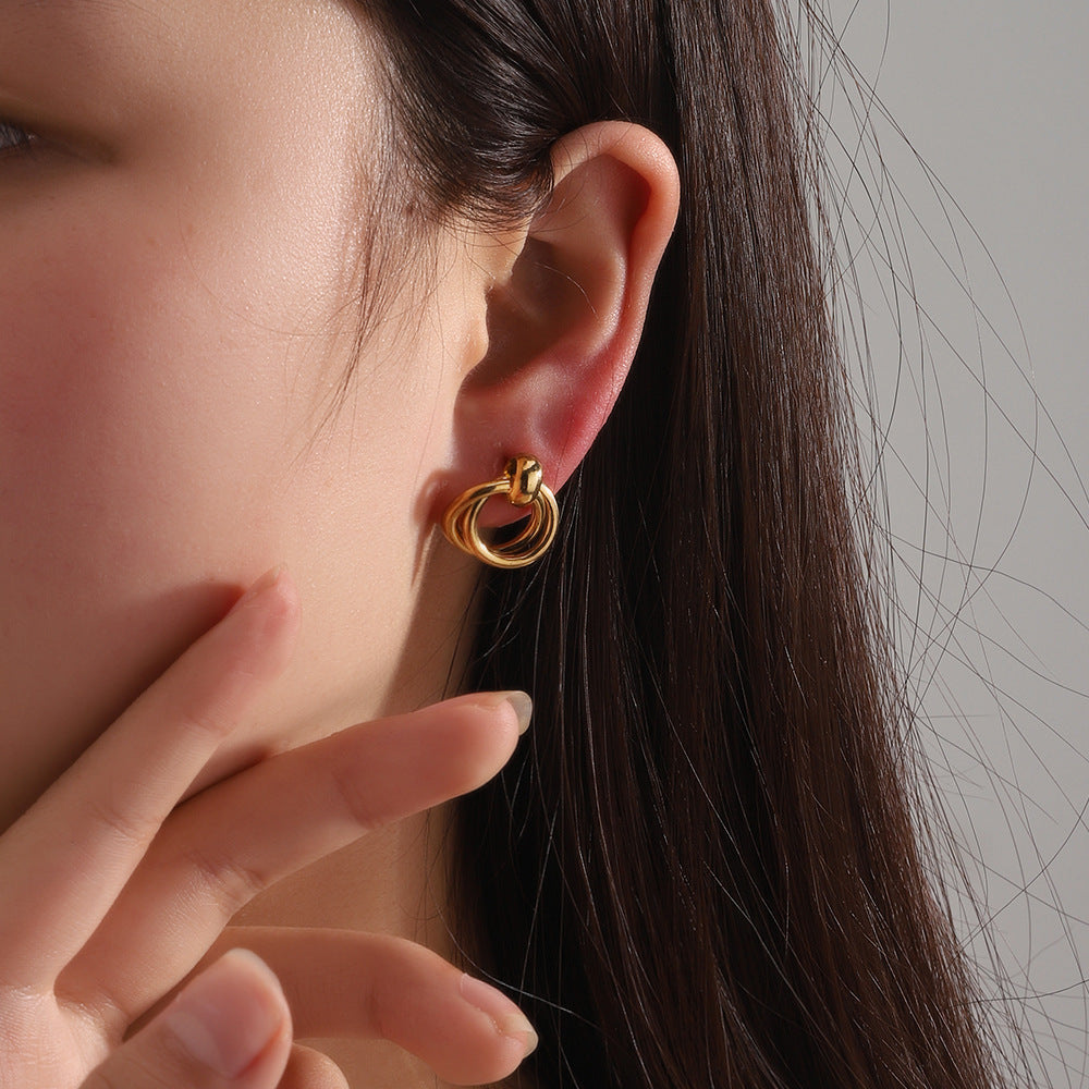 Wholesale retro circle earrings 18K gold non-fading stainless steel  earrings