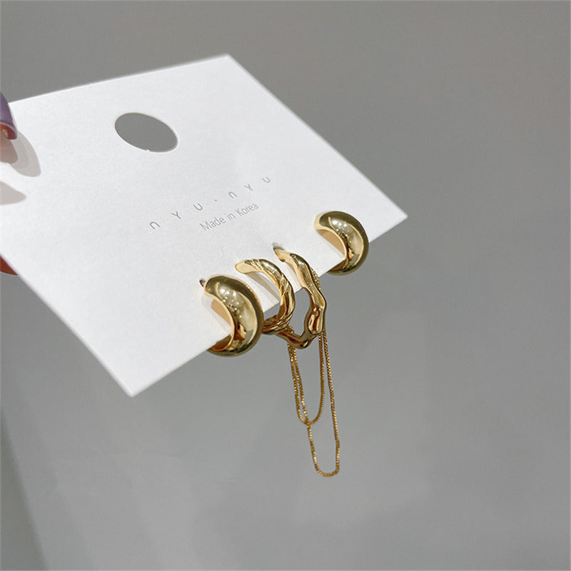 Wholesale  irregular metal chain ear clip earrings four-piece set