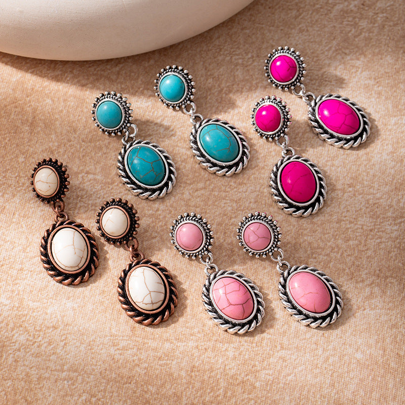 Wholesale Bohemian Turquoise Inlaid Alloy Earrings Boutique Resale
