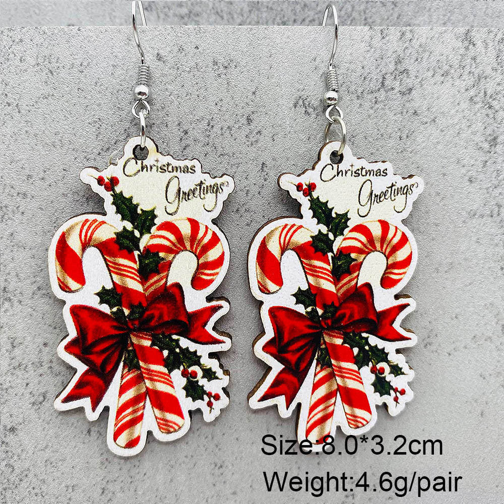 Wholesale Christmas Halloween  candy crutch lollipop wooden earrings