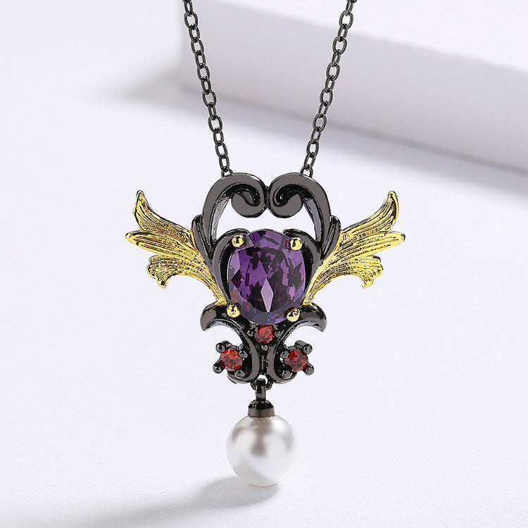 Wholesale  Retro Black Gold Two-color Ethnic Ginkgo Flower Ring Necklace Earrings Three-piece Set