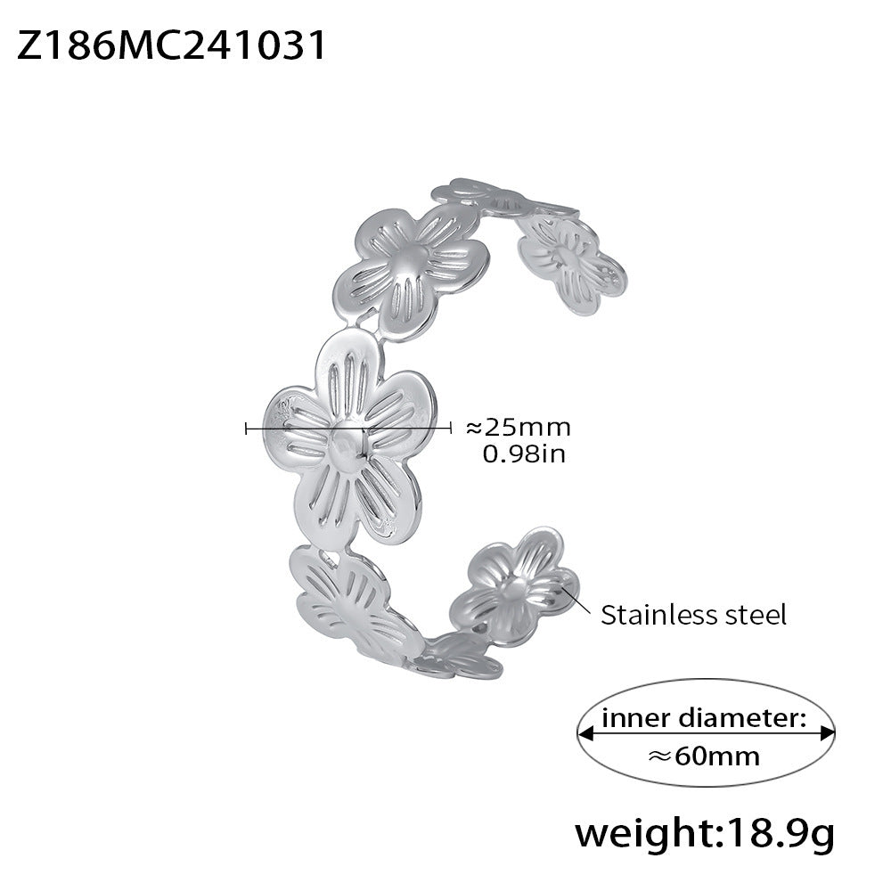 Wholesale Stainless Steel  Flower Hollow Opening Bracelet