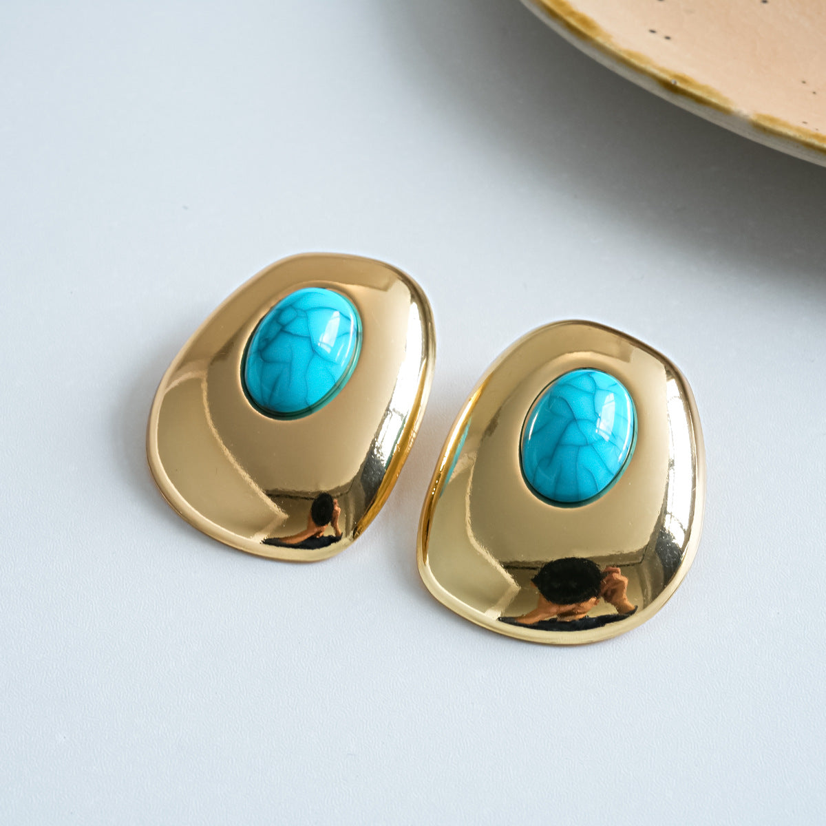 Wholesale Vintage Geometric Oval Earrings,  Silver Needle Gold Plated Iron,  Party Jewelry Accessory