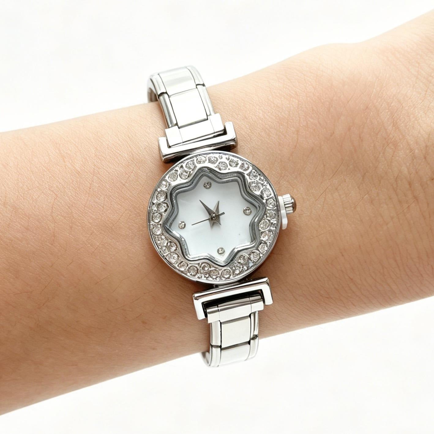 Wholesale Stainless Steel Modular Detachable Women' s Watch,  Flower Diamond Dial Quartz,  Fashion Accessory for Everyday Wear and Boutique Resale