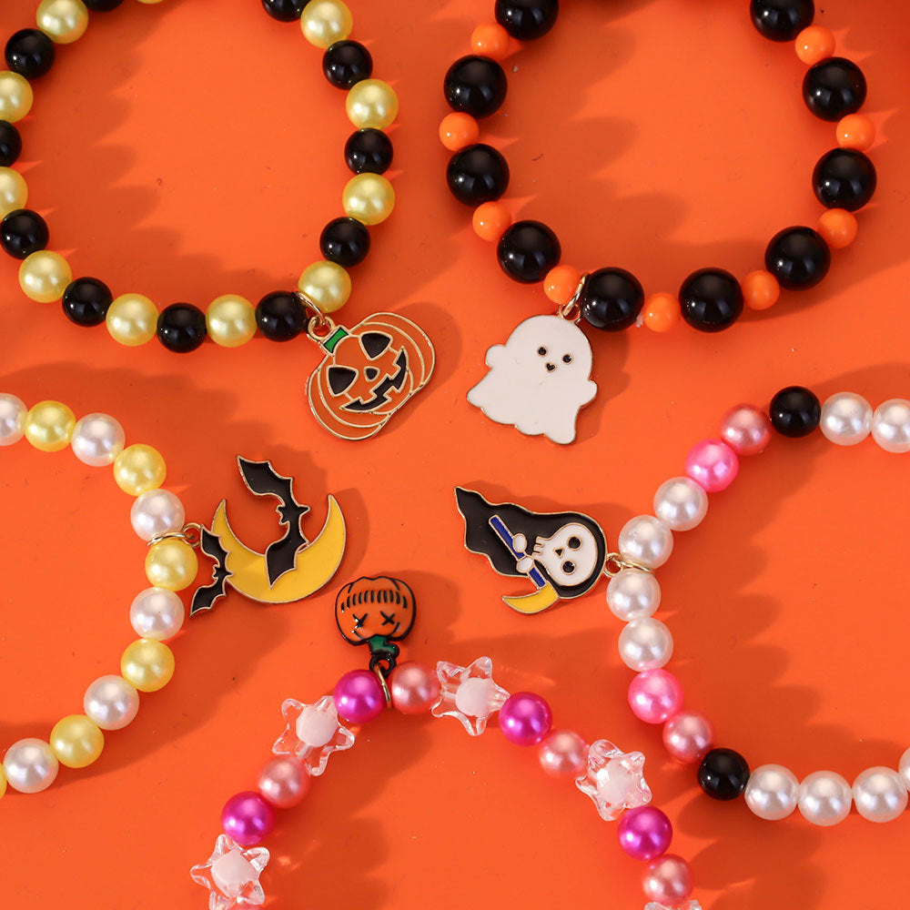 Wholesale 5pcs Oil Pearl Ghost Black Cat Witch Bracelet