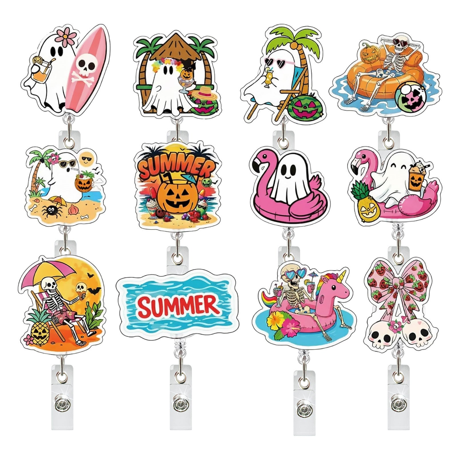 Wholesale Summer Holiday Ghost Skull Retractable Badge Reel,  Fashion Accessory for Everyday Use