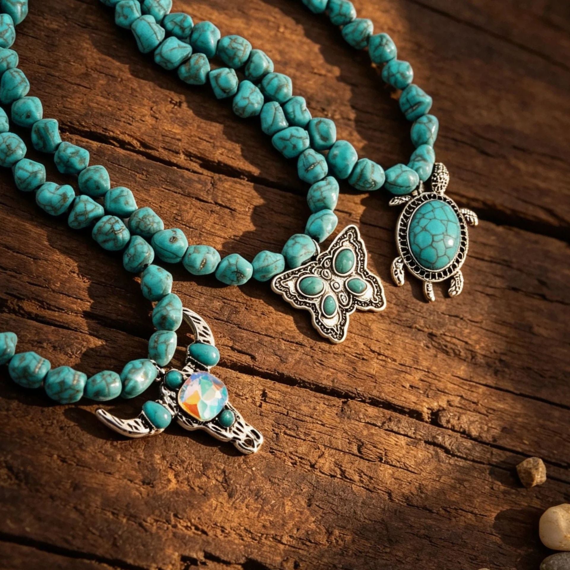 Wholesale Retro Turquoise Butterfly Pendant Necklace For Women Trendy Vintage Collarbone Chain Jewelry Gift And Resale