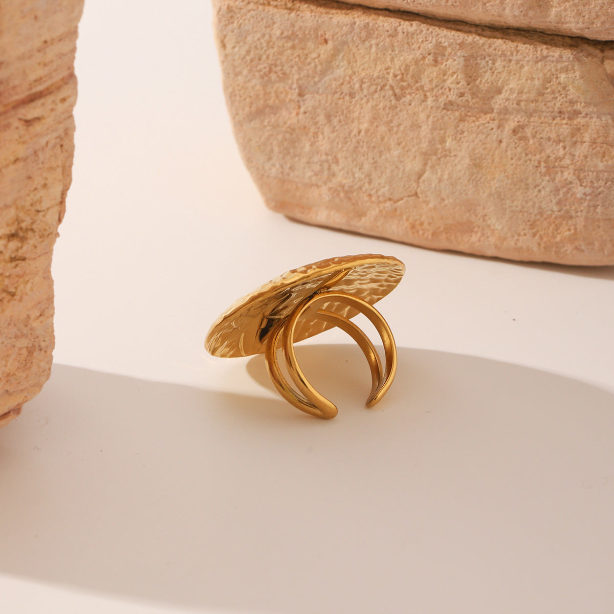 Wholesale Ocean Style Titanium Steel  Round Hammer Pattern Ring