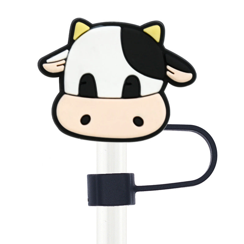 Wholesale Random 100pcs Cow 10mm PVC Soft Straw Tube Cap ACC-SCR-RYY071