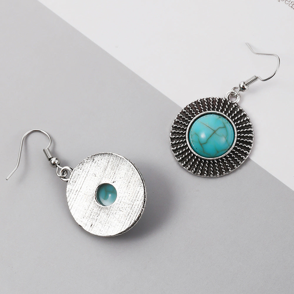 Wholesale Alloy Electroplated Vintage Turquoise Round Ear Hook Earrings for Boutique Resale