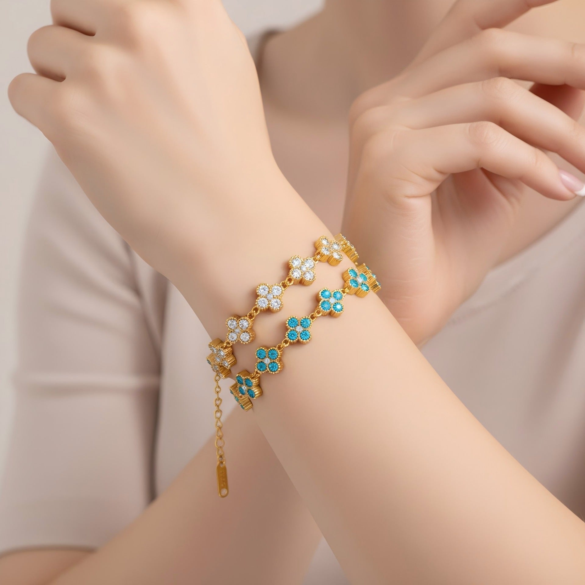 Wholesale Stainless steel bracelet inlaid with colored diamonds light luxury and high-end feel