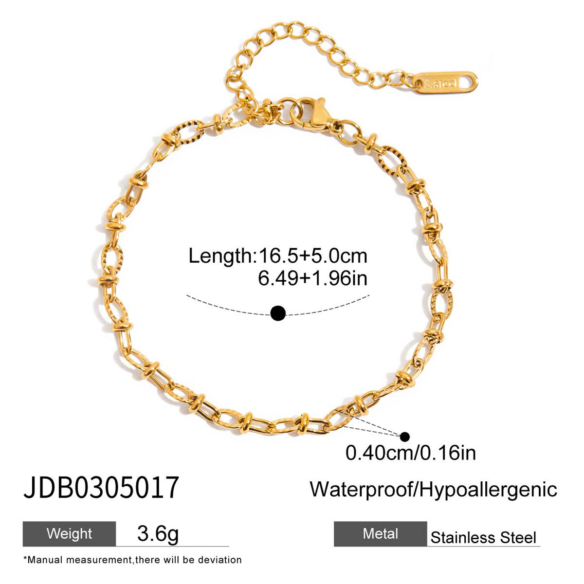 Wholesale 18K gold stainless steel vintage sand gold flat chain bracelet
