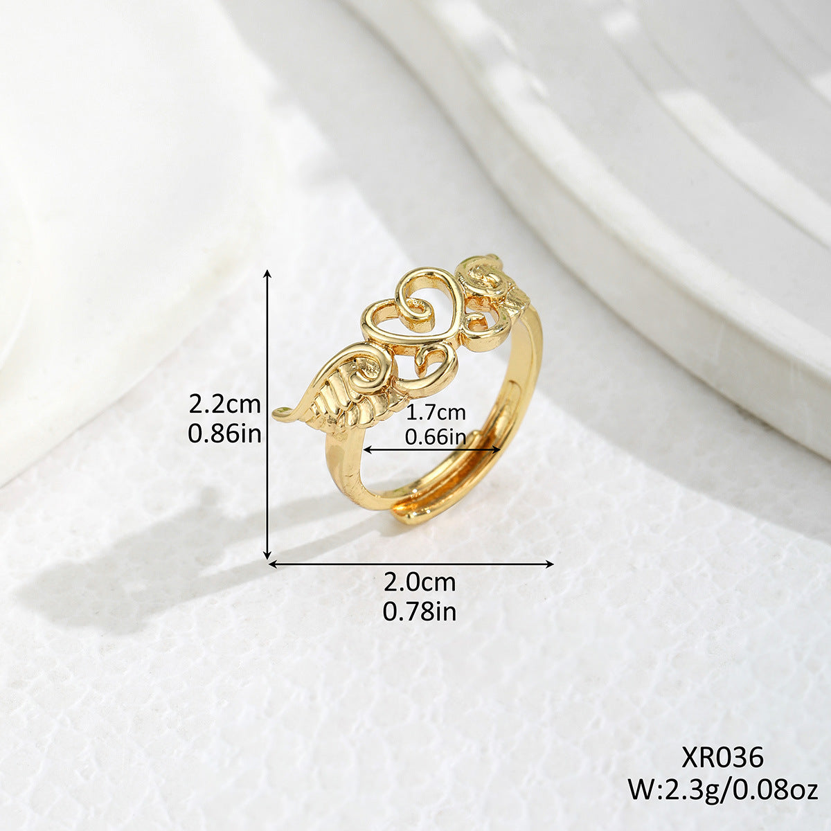 Wholesale Hollow Love Gold-plated Wings Open Adjustable Ring ACC-RS-QingHe007