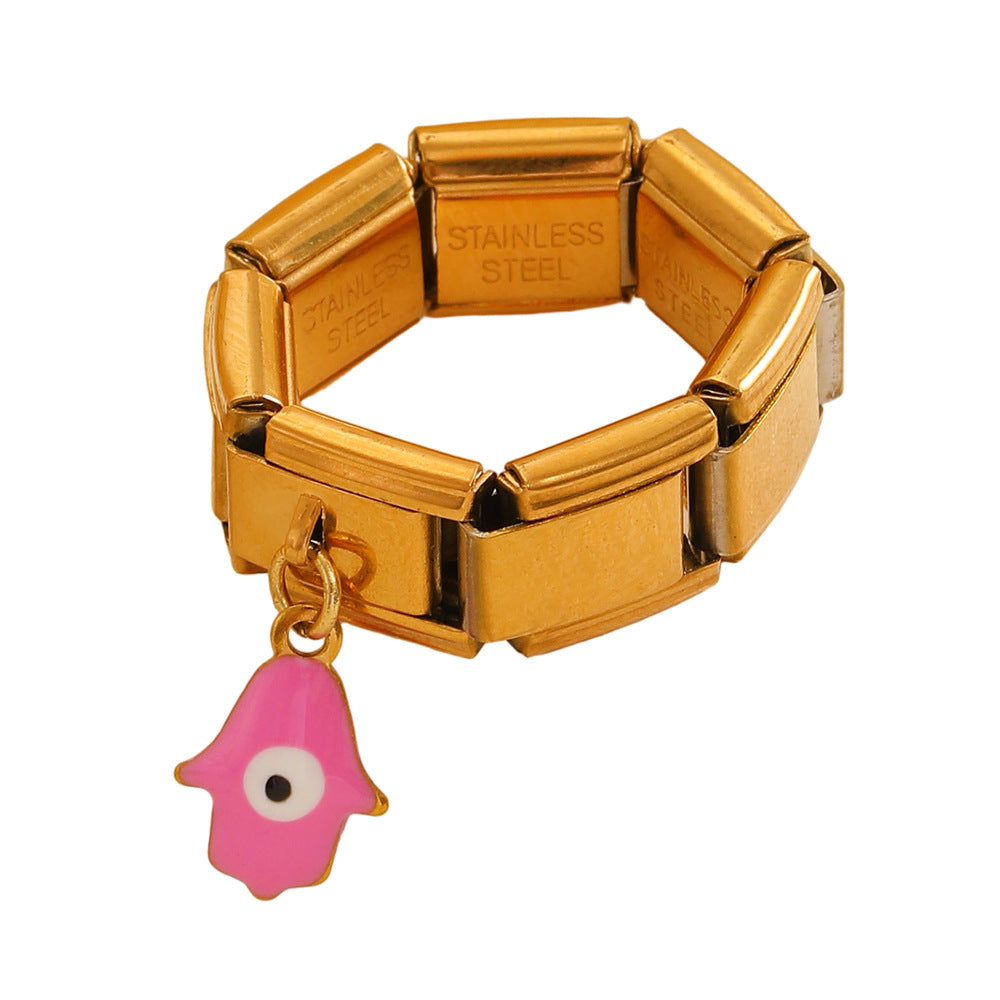 Wholesale oil-drip Devil Eye titanium steel square module ring