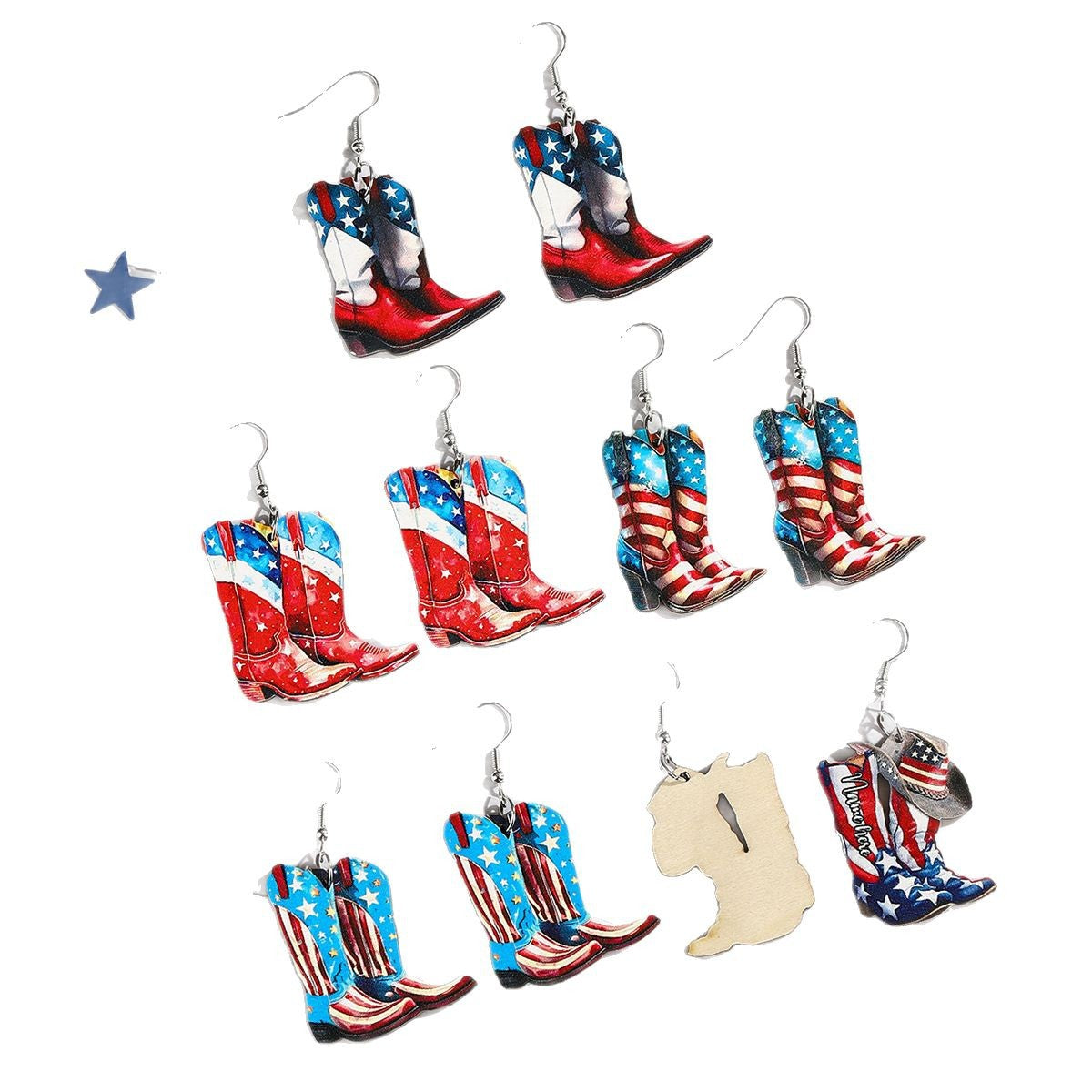 Wholesale  Independence Day Element Wooden Boots Earrings