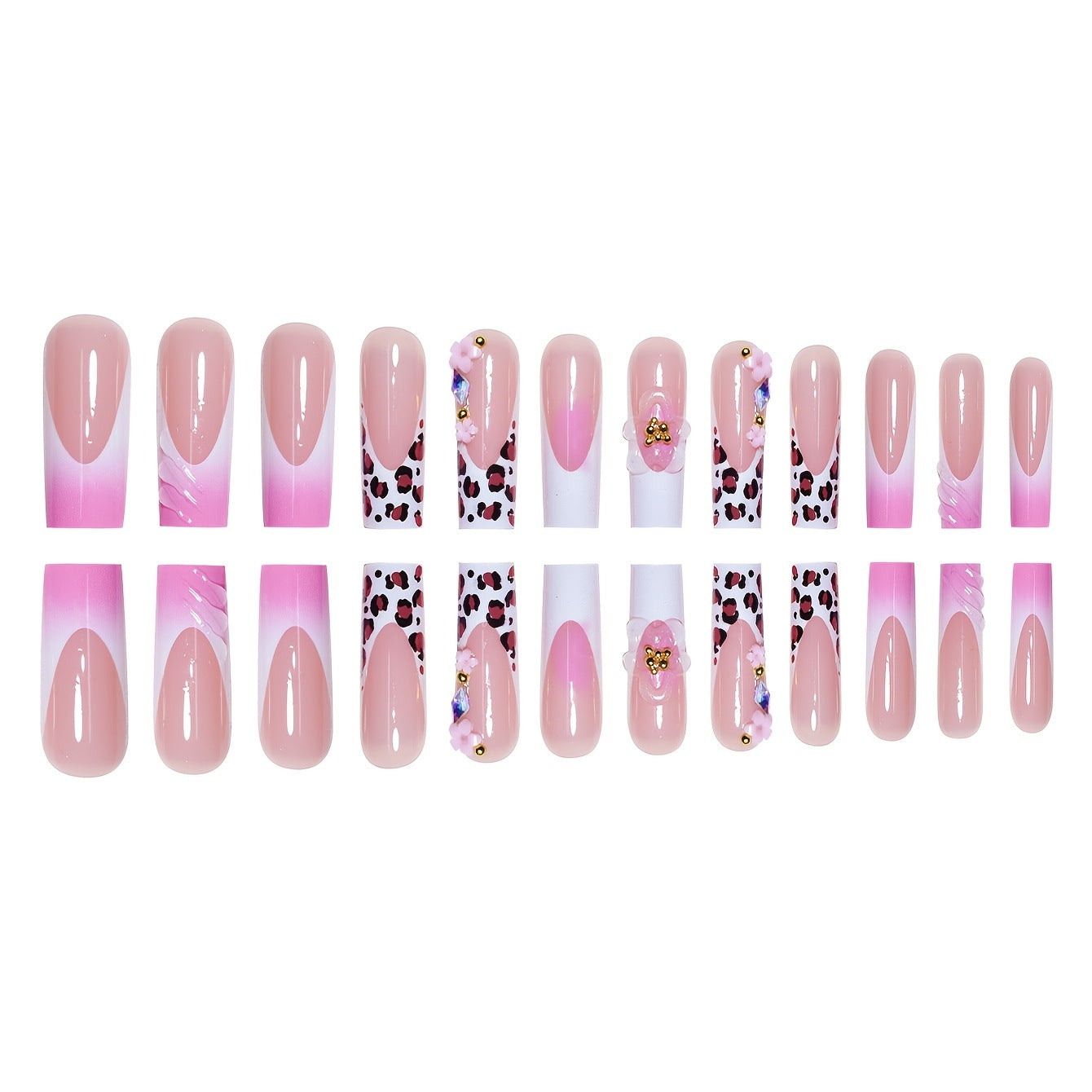 Wholesale 24 Pieces/box Leopard Print Floral Nails Kits Nail Stickers