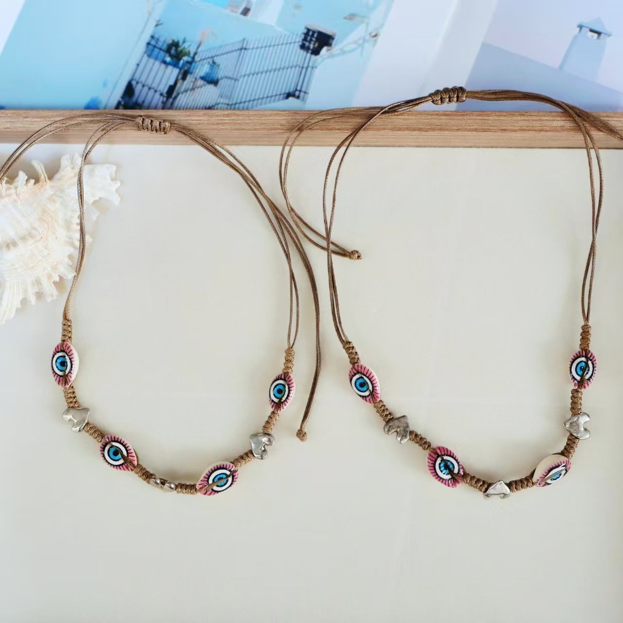 Wholesale Shell Bead Evil Eye Necklace Geometric Fashion Accessory for Boutique Resale