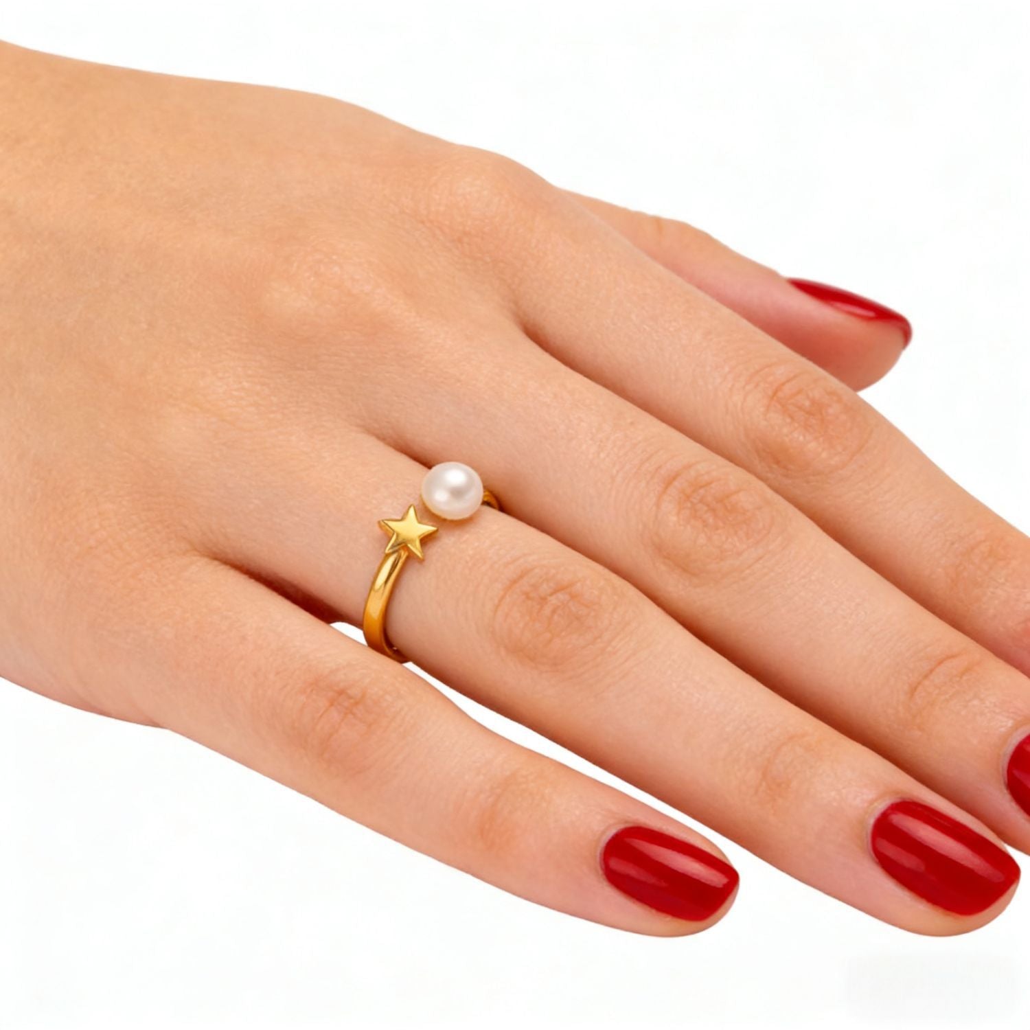 Wholesale Stainless steel man-made pearl heart adjustable ring