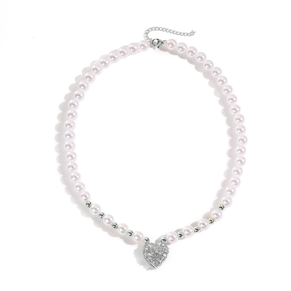 Wholesale  Love Zircon Pearl Necklace  Copper Plated 18K Gold Ladies Pearl Necklace