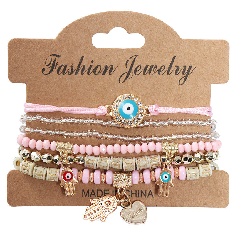 Wholesale Evil Eye Beaded Bohemian Multilayer Rice Bead Bracelet ACC-BT-NaiHong013