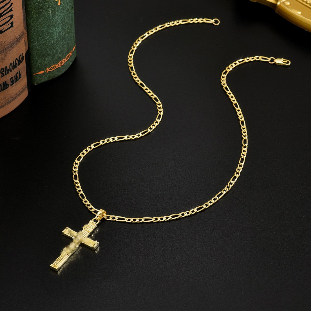 Wholesale Men' s Cross Pendant Necklace Trendy Figaro Chain Fashion Accessory Boutique Resale