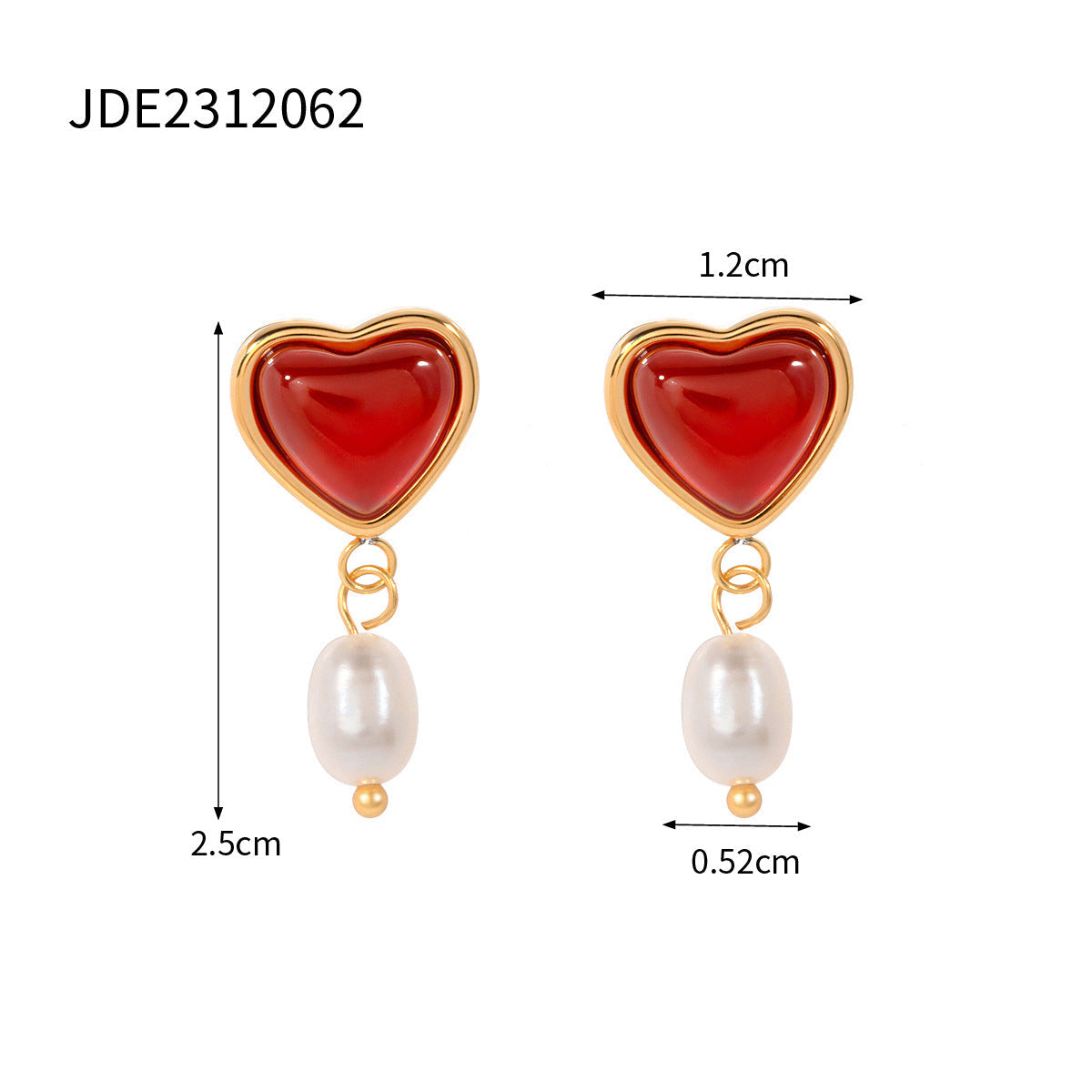 Wholesale 18k gold stainless steel red agate heart earrings rings necklace