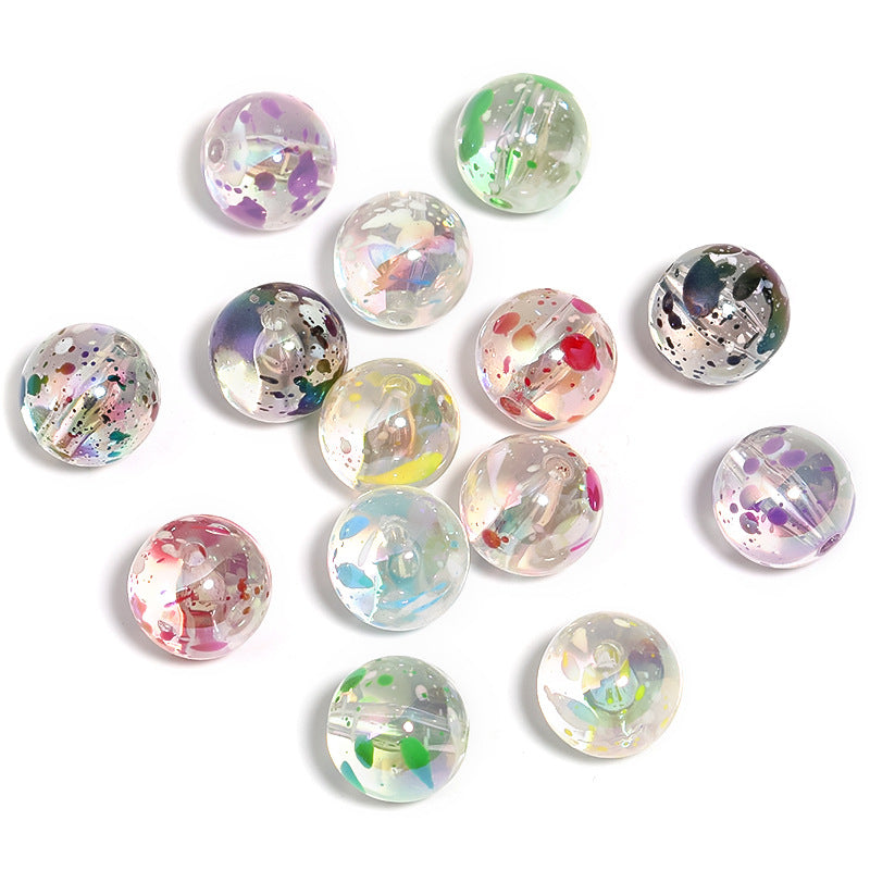 Wholesale 100pcs Colorful Ink-splashed Round Beads Acrylic DIY Beaded Accessories ACC-BDS-BLG083