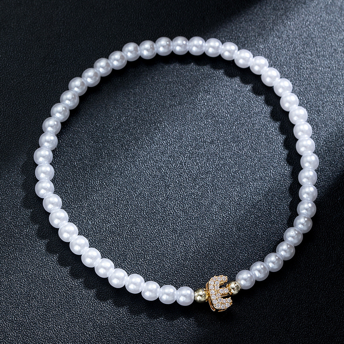 Wholesale Brass inlaid zirconium letter pearl beaded elastic anklet