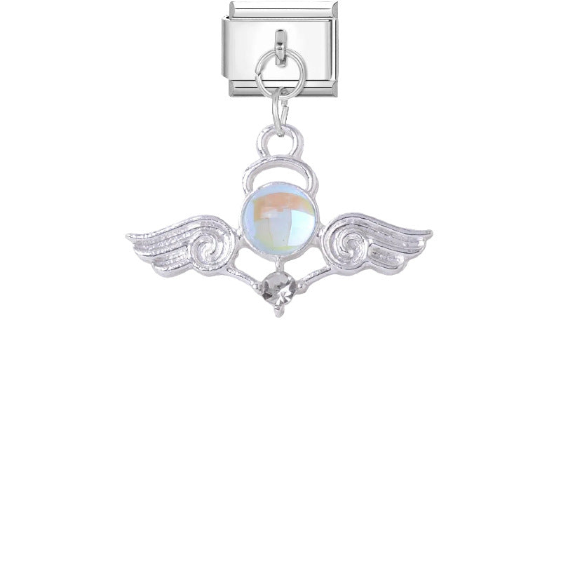 Wholesale Trendy Crystal Butterfly Heart Pendant Titanium Steel DIY Bracelet Charm for Fashion Accessory Gift