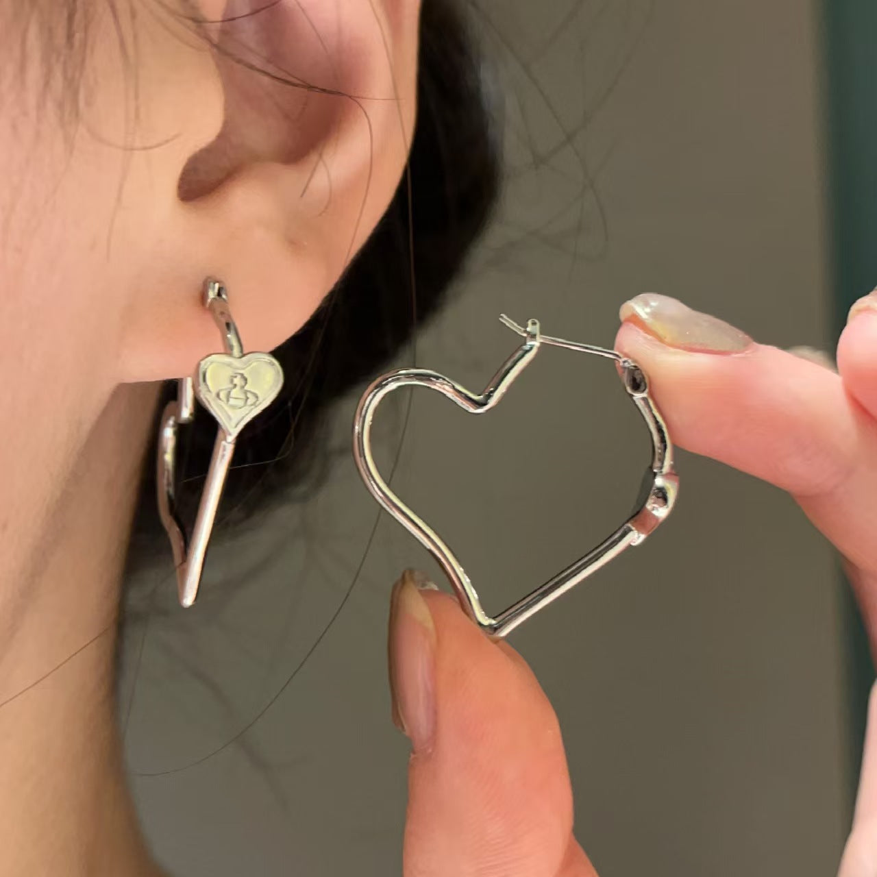 Wholesale Heart Two Tone Large Hoop Earrings