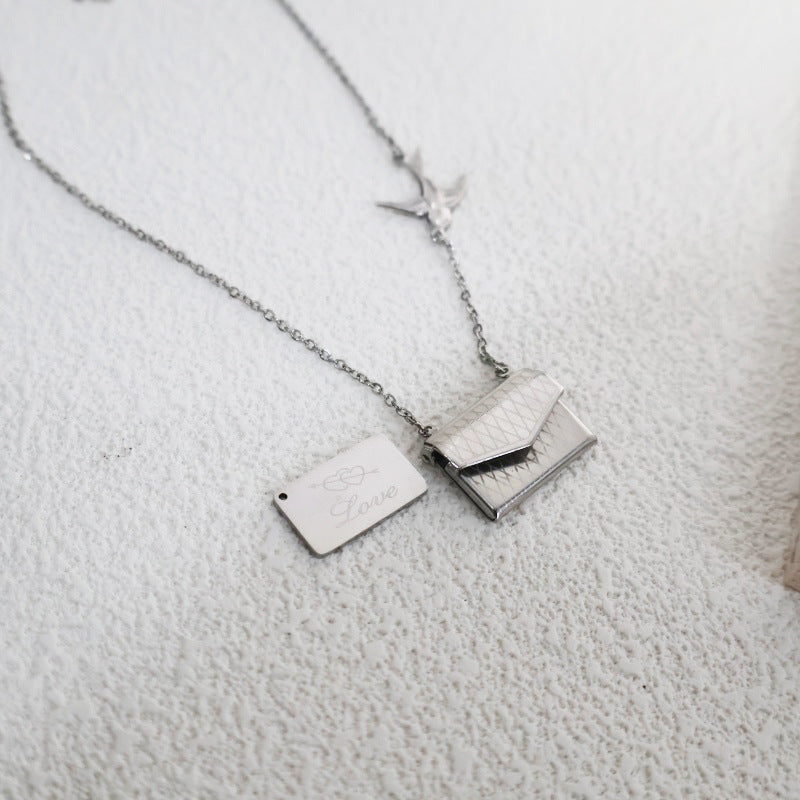 Wholesale Stainless Steel Flying Pigeon Love Letter Envelope Necklace