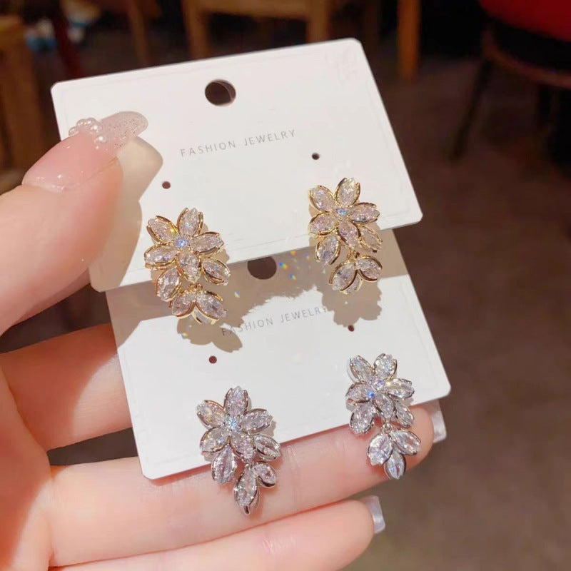 Wholesale Micro-inlaid Zircon Flower Tassel Earrings