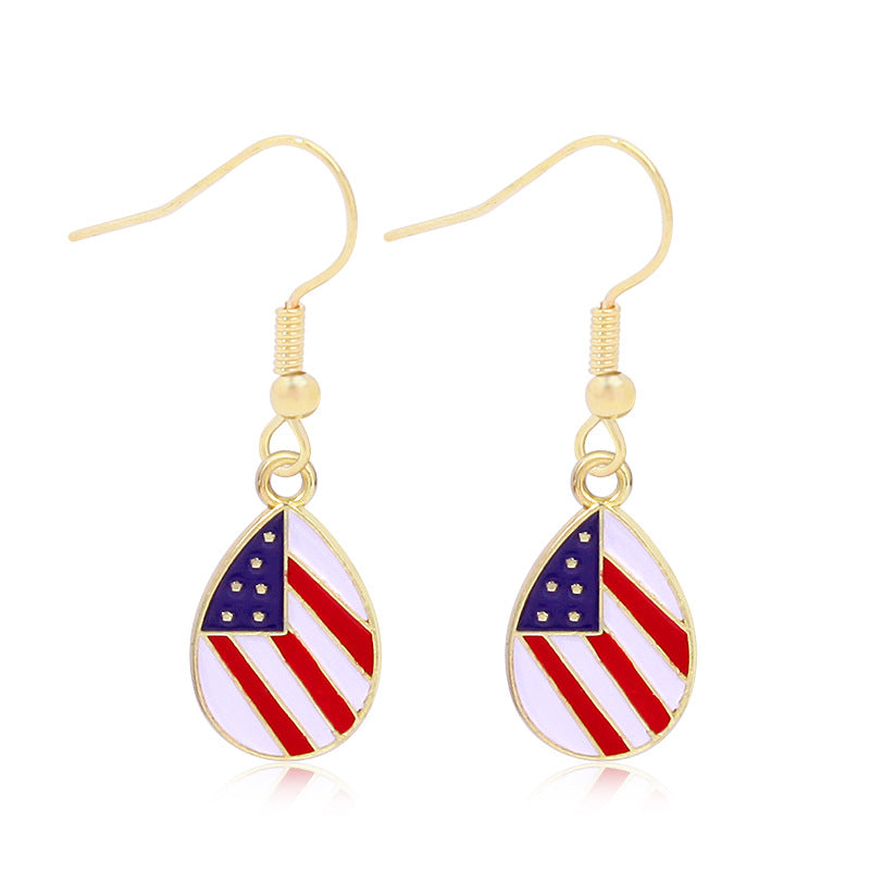 Wholesale American Independence Day Alloy Oil Drop Flag Pentagram Angel Earrings ACC-ES-BinLi003