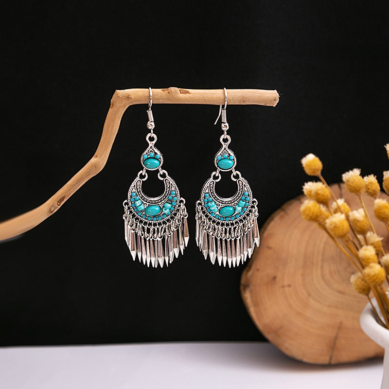 Wholesale Retro Bohemian Blue Turquoise Ethnic Style Alloy Earrings ACC-ES-MDD022