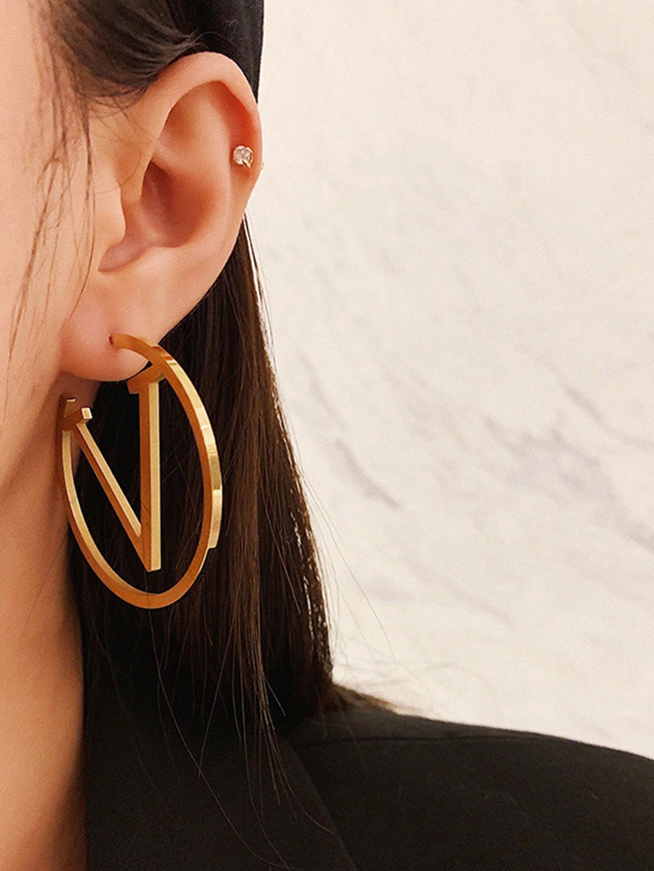 Wholesale Stylish Geometric V-Shaped Ear Studs Titanium Steel Retro Letters Fashion Accessory for Women
