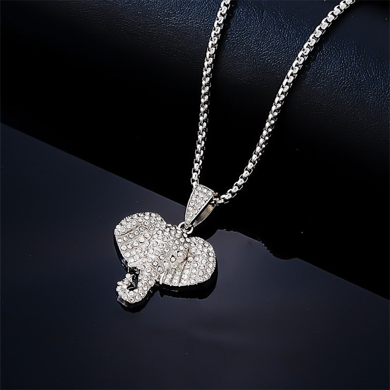 Wholesale Hip Hop Elephant Head Pendant Necklace,  Diamond Cut Zinc Alloy Fashion Accessory,  Gift for Men