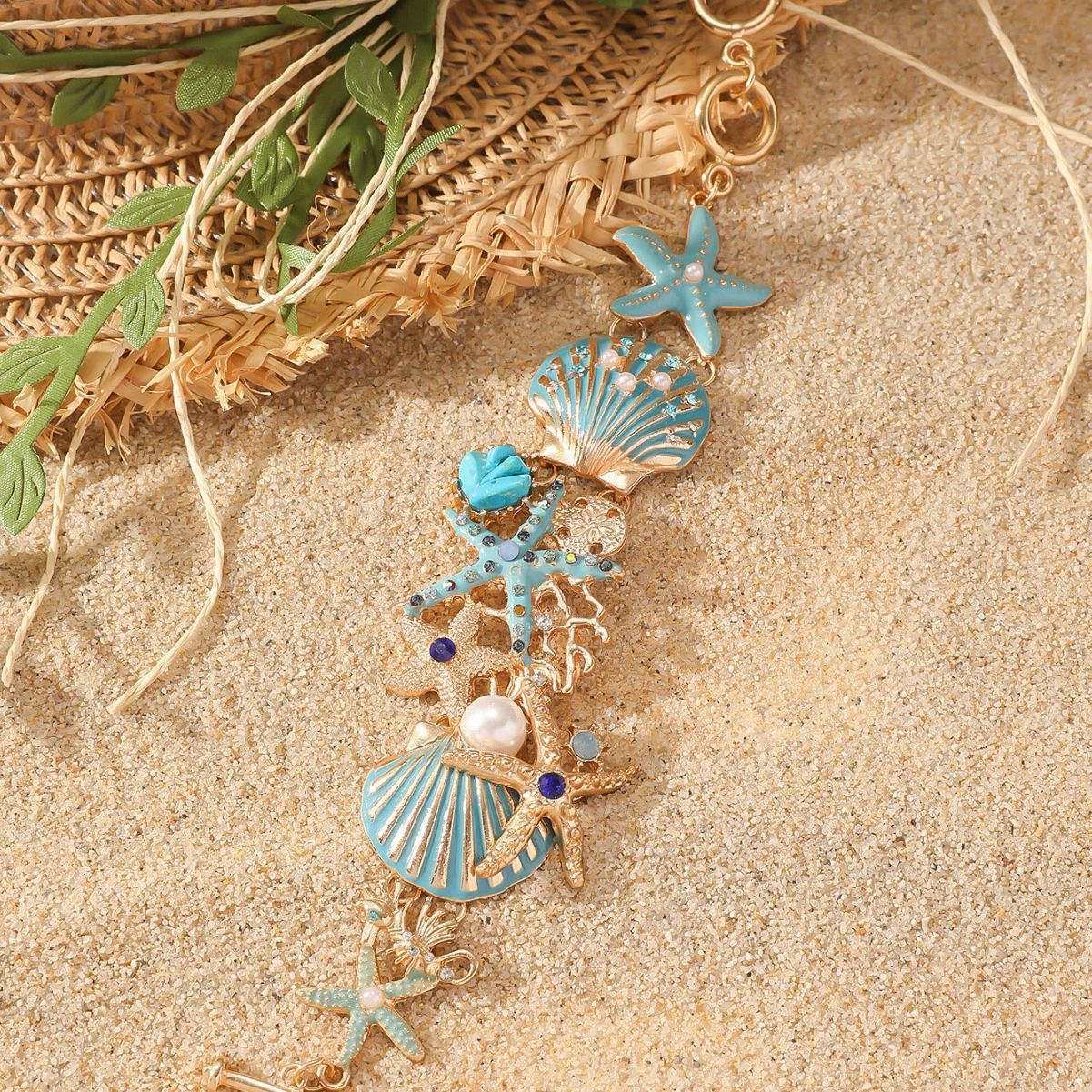 Wholesale Alloy rhinestone ocean starfish coral shell anchor diamond anklet