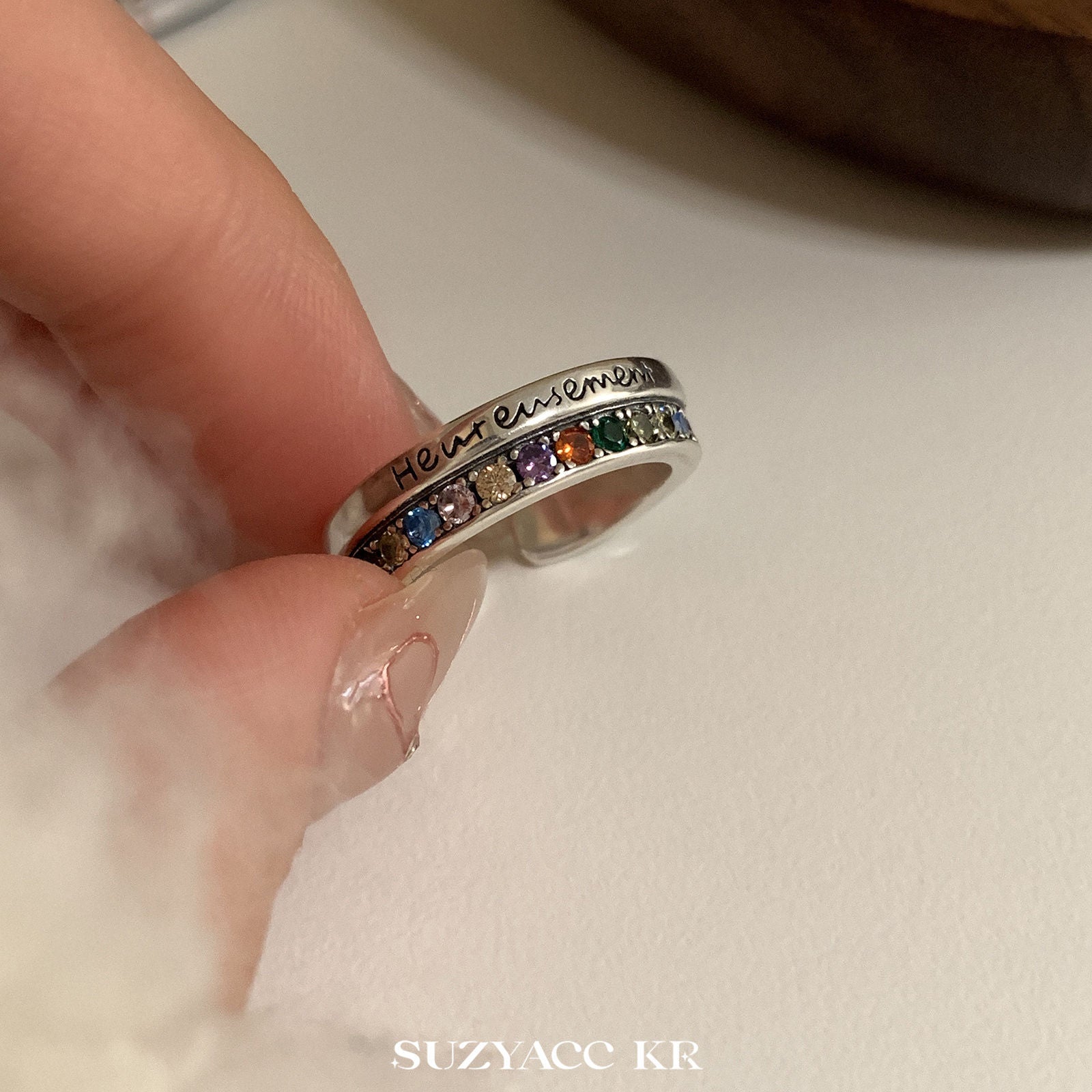 Wholesale S925 Sterling Silver Rainbow Passepartout Ring
