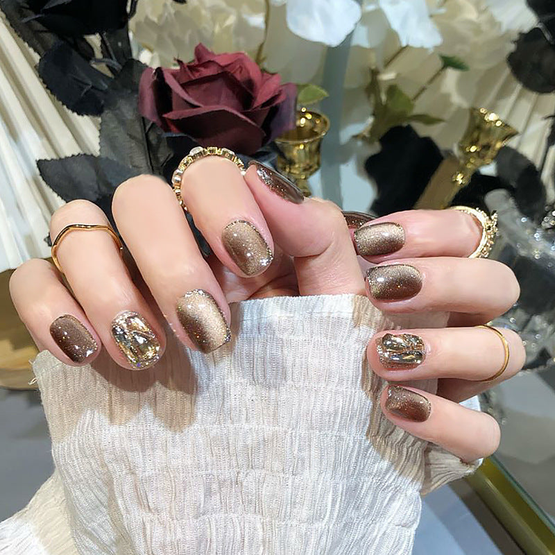 Wholesale 24 pieces/box Crystal Butterfly Camellia Aurora Manicure Press-on Nails kits ACC-NS-BaiYuan002