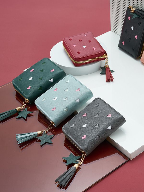 Wholesale Tassel Zipper Wallet for Women Cute Coin Purse Bright Red Chic Fashion Accessory