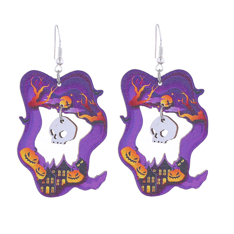 Wholesale   Wooden Earrings Ghost Pumpkin Castle Earrings