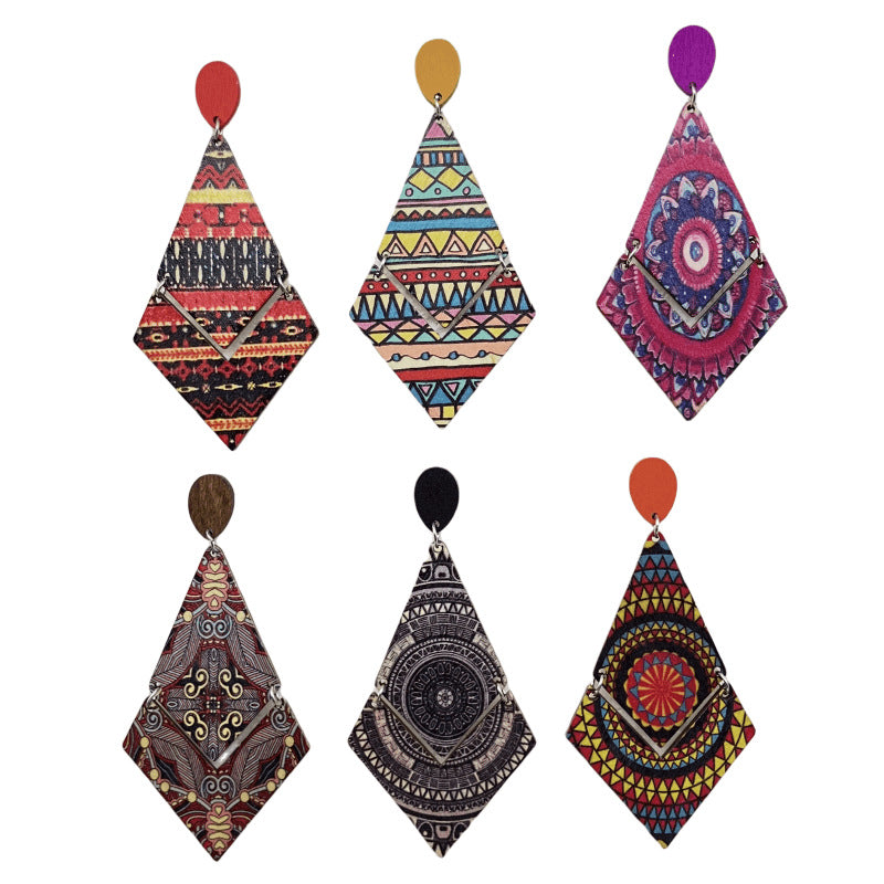 Wholesale Bohemian Rhombus Wooden Beach Earrings ACC-ES-FX006