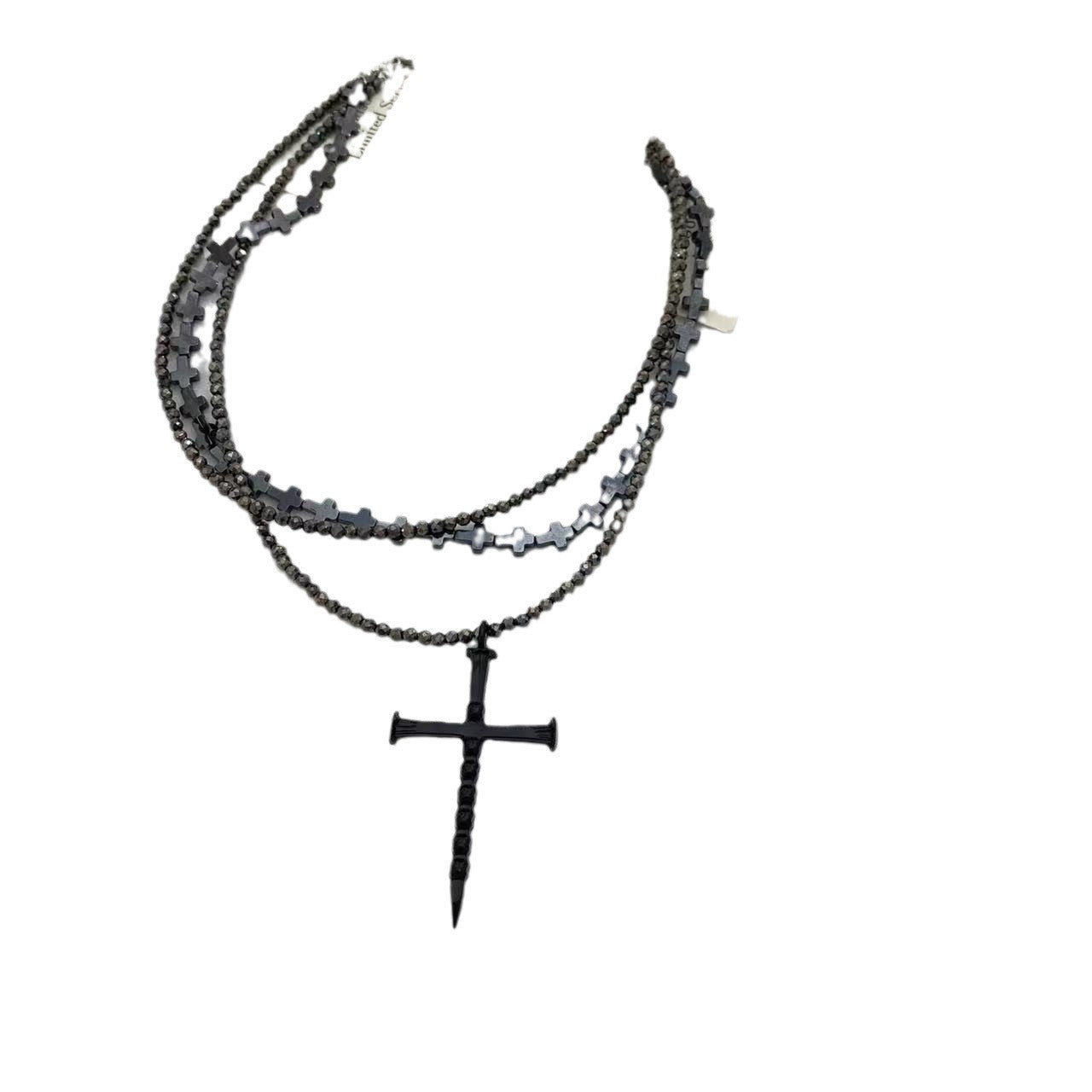 Wholesale  Black Cross Multi-layer Stacked Beaded Necklace